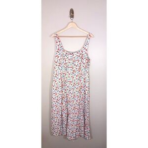 Old Navy Floral Midi Dress L Linen Blend Smocked Sleeveless Pockets